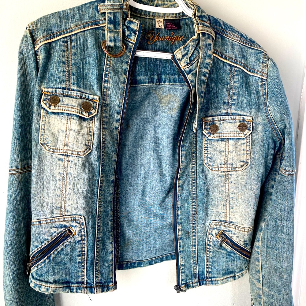 Distressed denim jacket